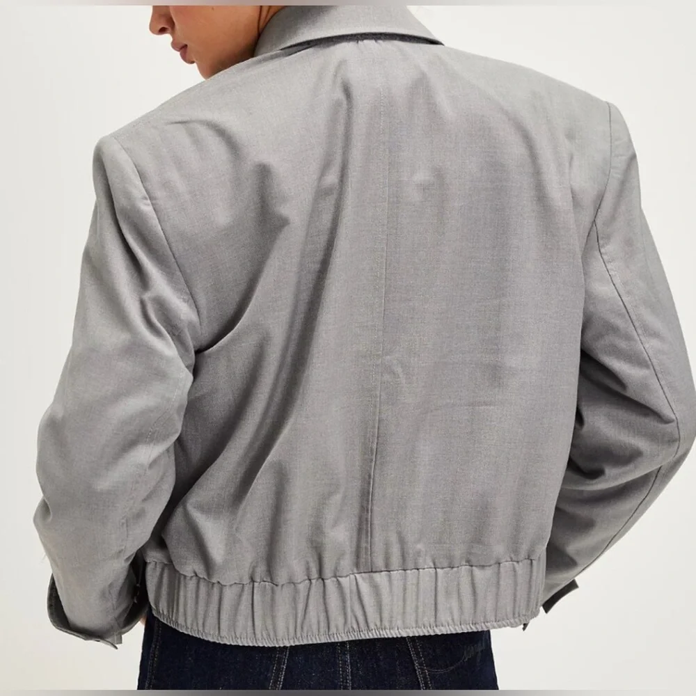 👒FREE PEOPLE  Agnes blazer bomber jacket in heather gray NWOT size L